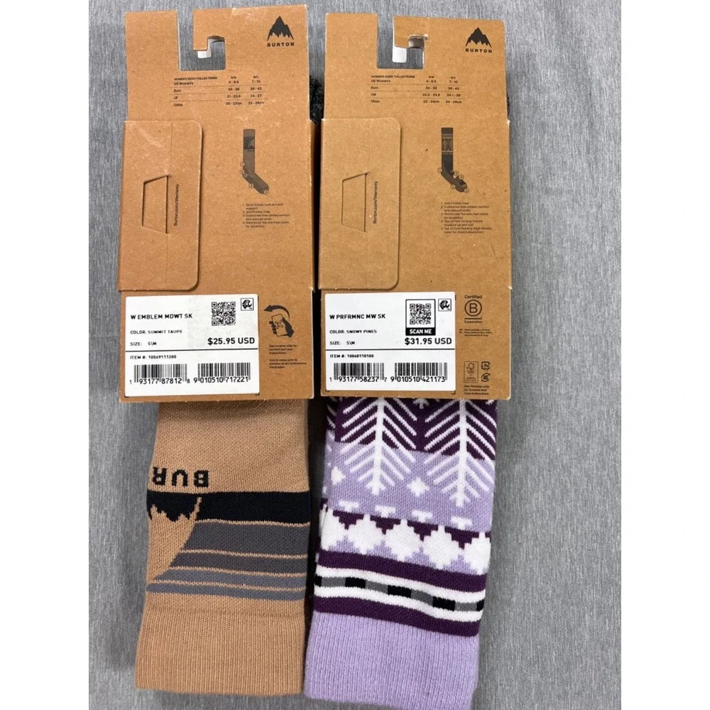 NEW 2 Pair Burton Women's Emblem Midweight Socks snowboard Snowy pines S/M 4-6.5